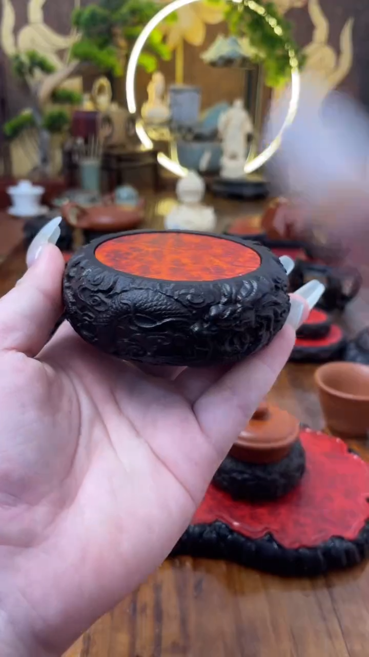 【闪购商品】东非黑黄檀（紫光檀）木艺大号双龙壶承