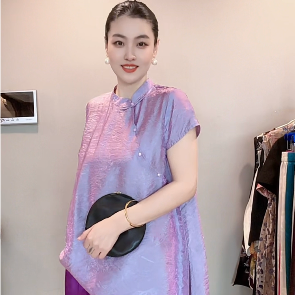 3306｛浅黛｝新中式原创设计鎏金转色提花工艺宽松老钱风中长款上衣