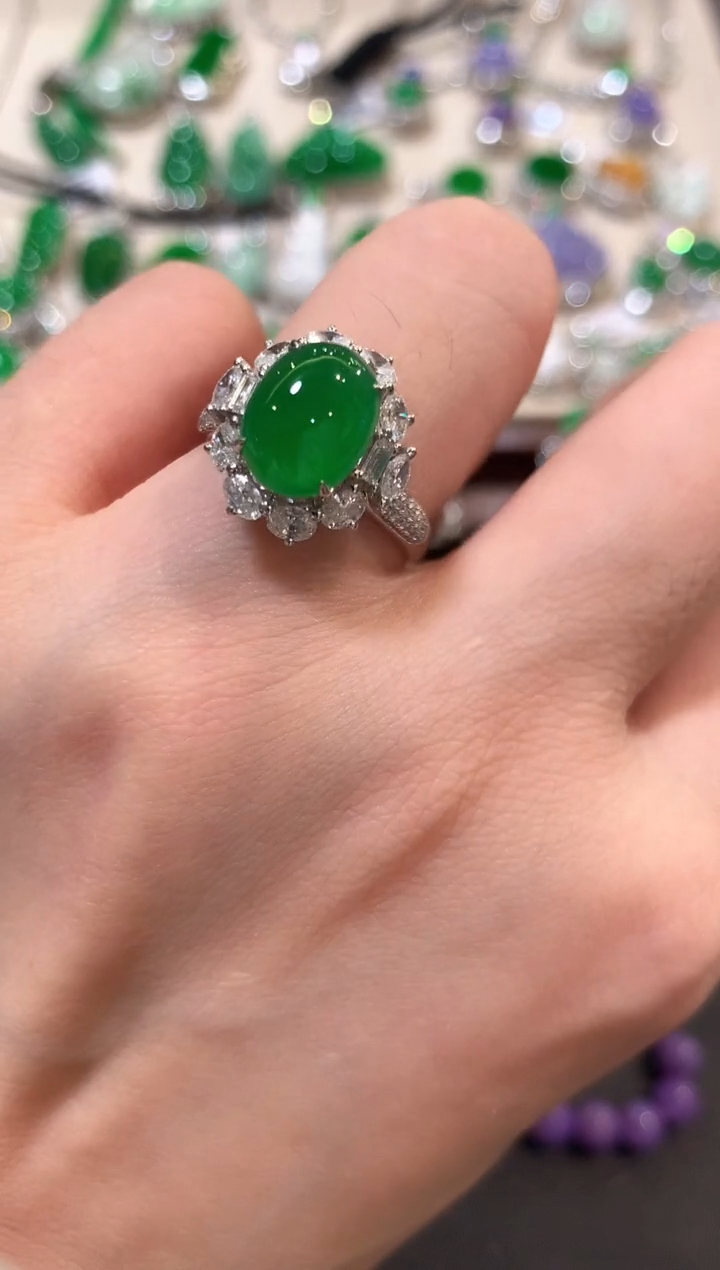 翡翠戒指18K金镶嵌m47   