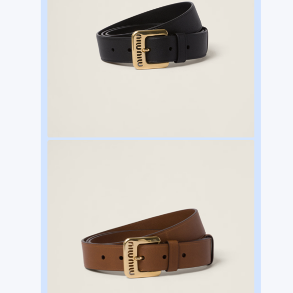 未使用 MIU MIU/缪缪 【念念】方形镂空徽标 软羊革腰带 3cm 金棕色