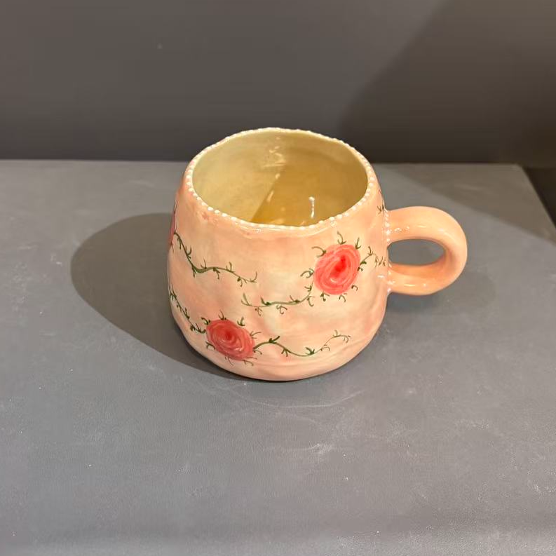 A335小花杯套系杯手工杯子勺子碗盘子手绘创意