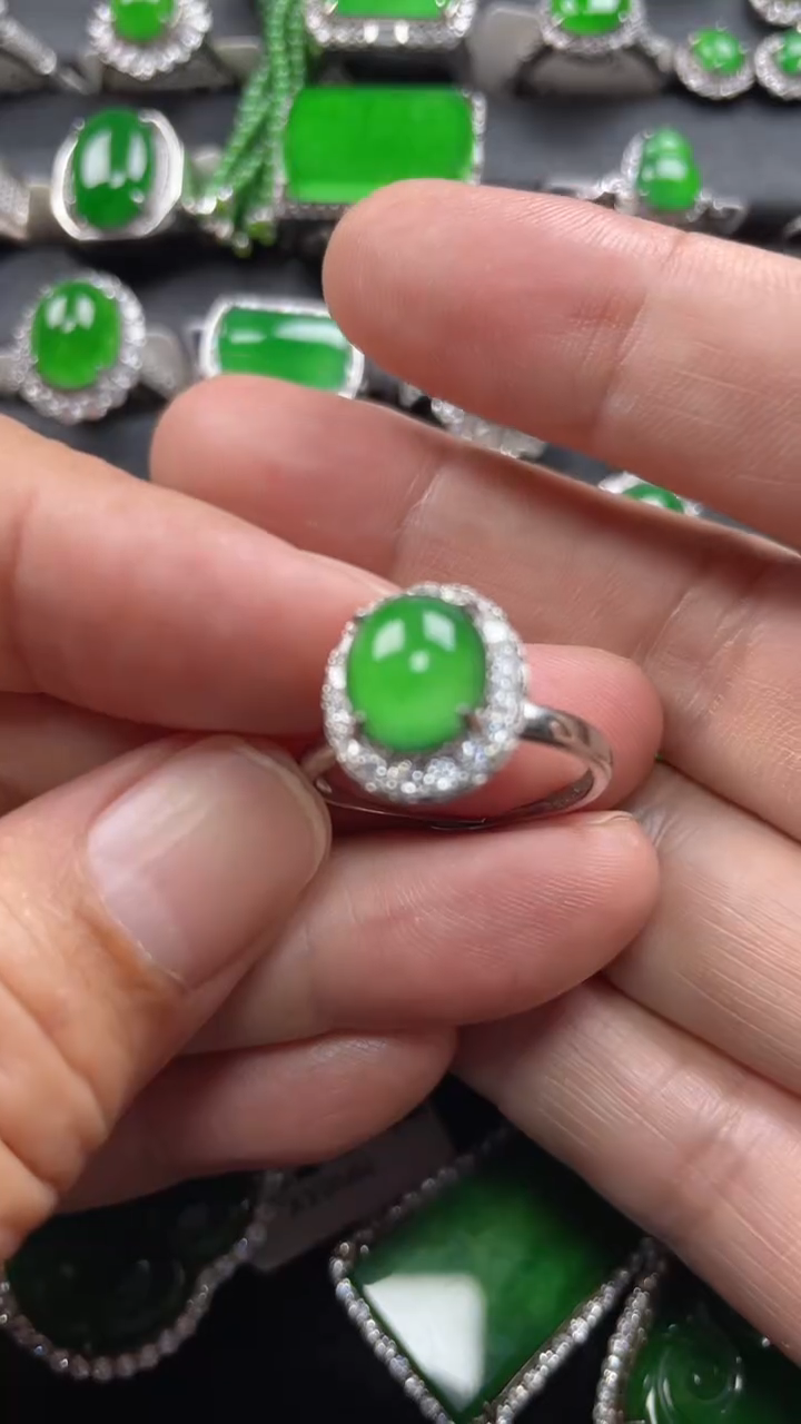 翡翠戒指银S925镶嵌翡翠