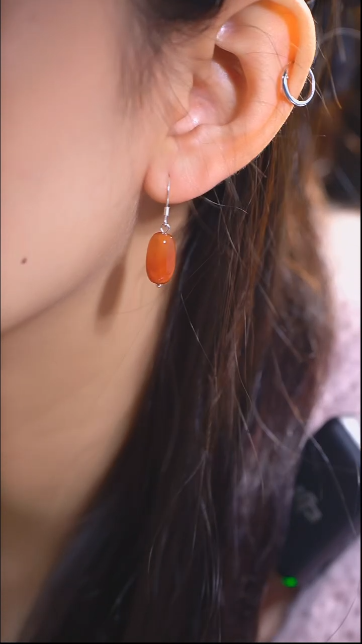 银S925镶嵌南红玛瑙耳饰随型南红耳饰