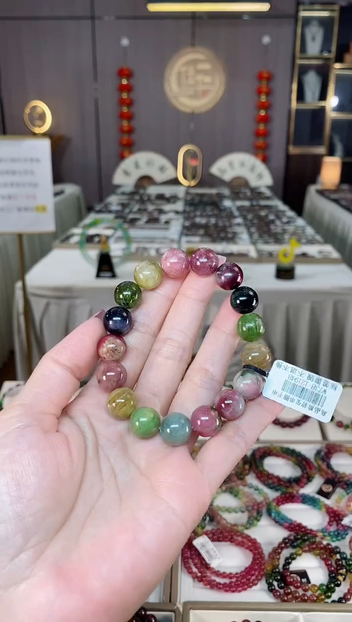 未镶嵌老矿碧玺彩虹单圈手串12mm+碧玺hon多样性发货一条