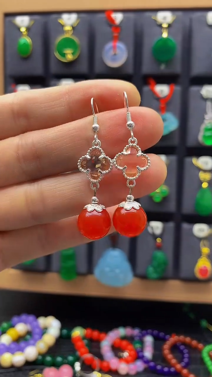 【闪购商品】玛瑙/玉髓耳环银S925镶嵌1耳饰