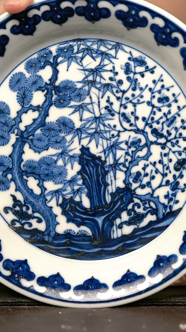 手绘手绘手绘高温现代瓷  气   松竹梅赏盘壶承17.5cm