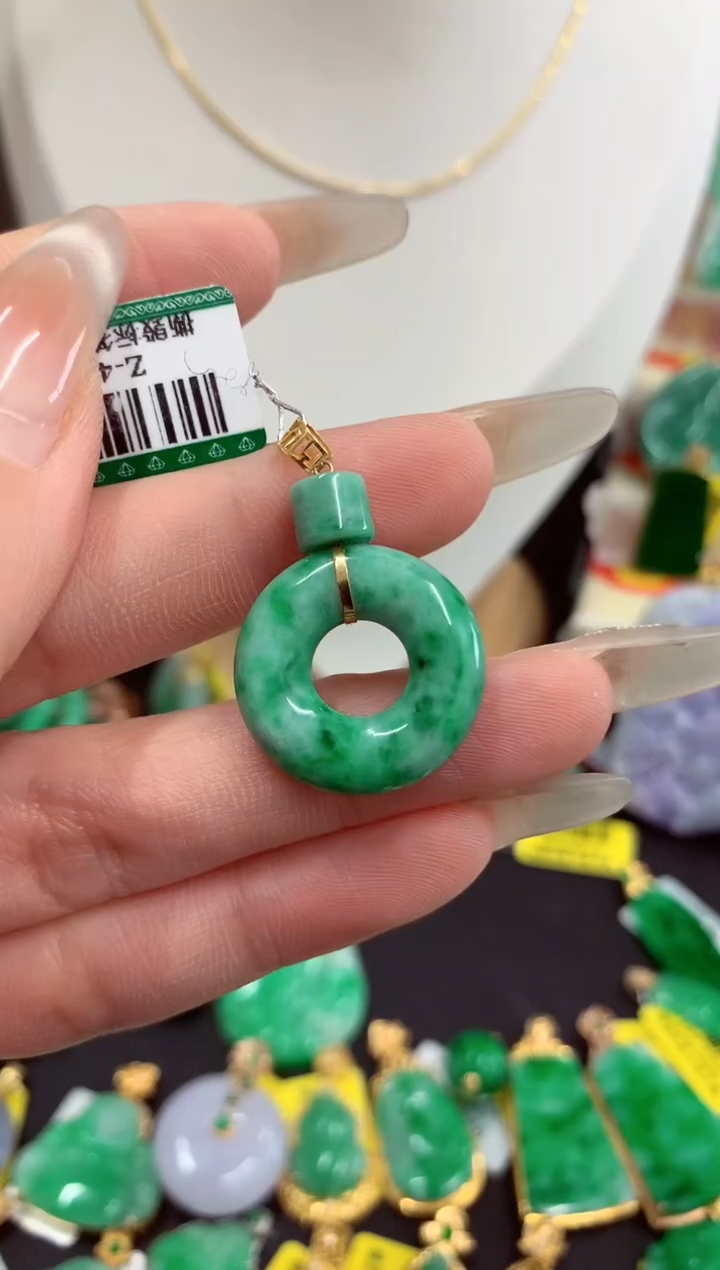 翡翠18K金镶嵌吊坠(不含链)挂件
