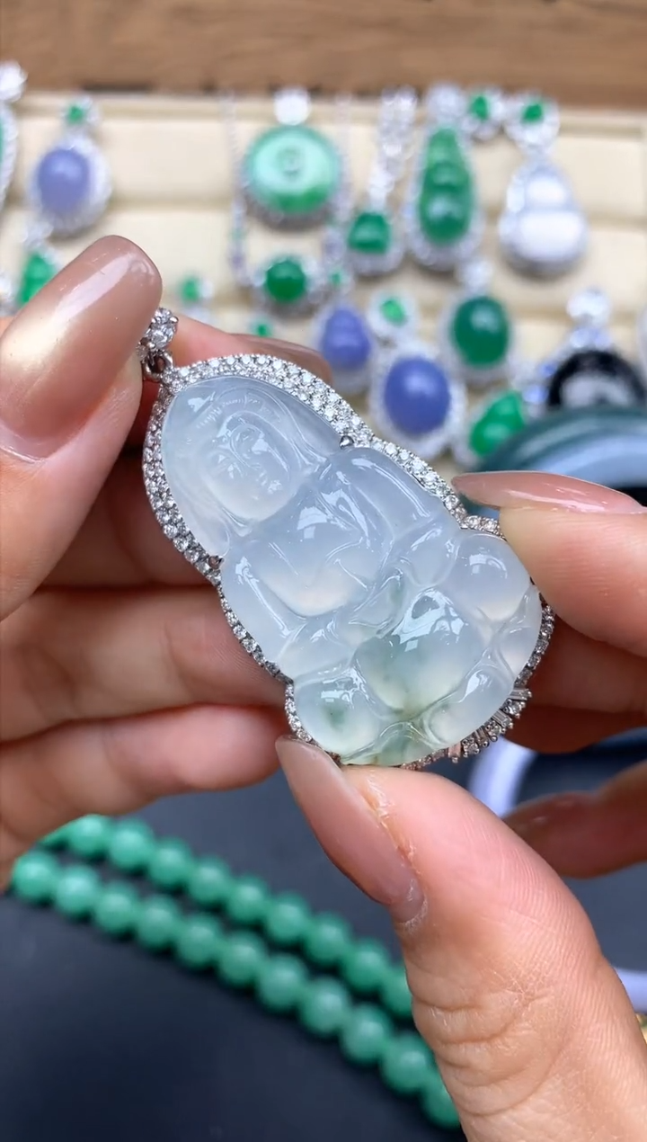 颈饰18K金镶嵌翡翠321-中国好珍宝