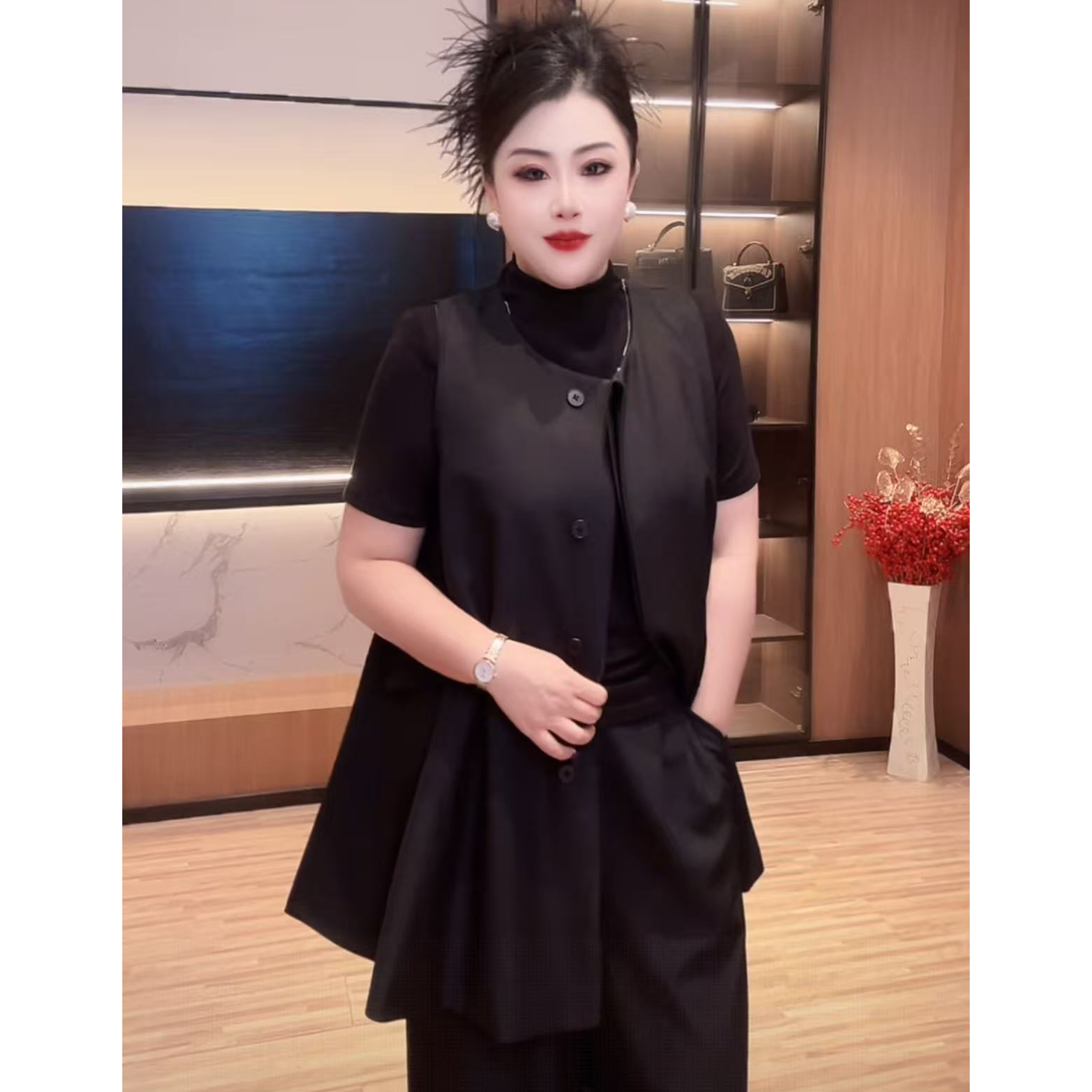 2563韩版时尚宽松马甲女2025新款中长款小个子马夹气质显瘦NJ