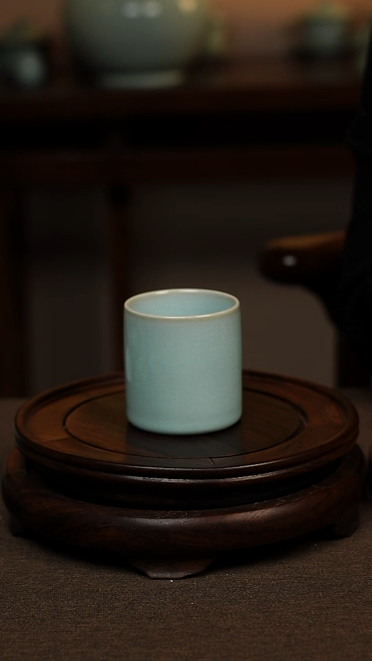 瓷片天青色直口杯100ml微瑕不带礼盒