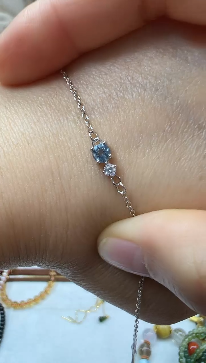 银S925镶嵌手链海蓝宝石1224m017多样性发其一