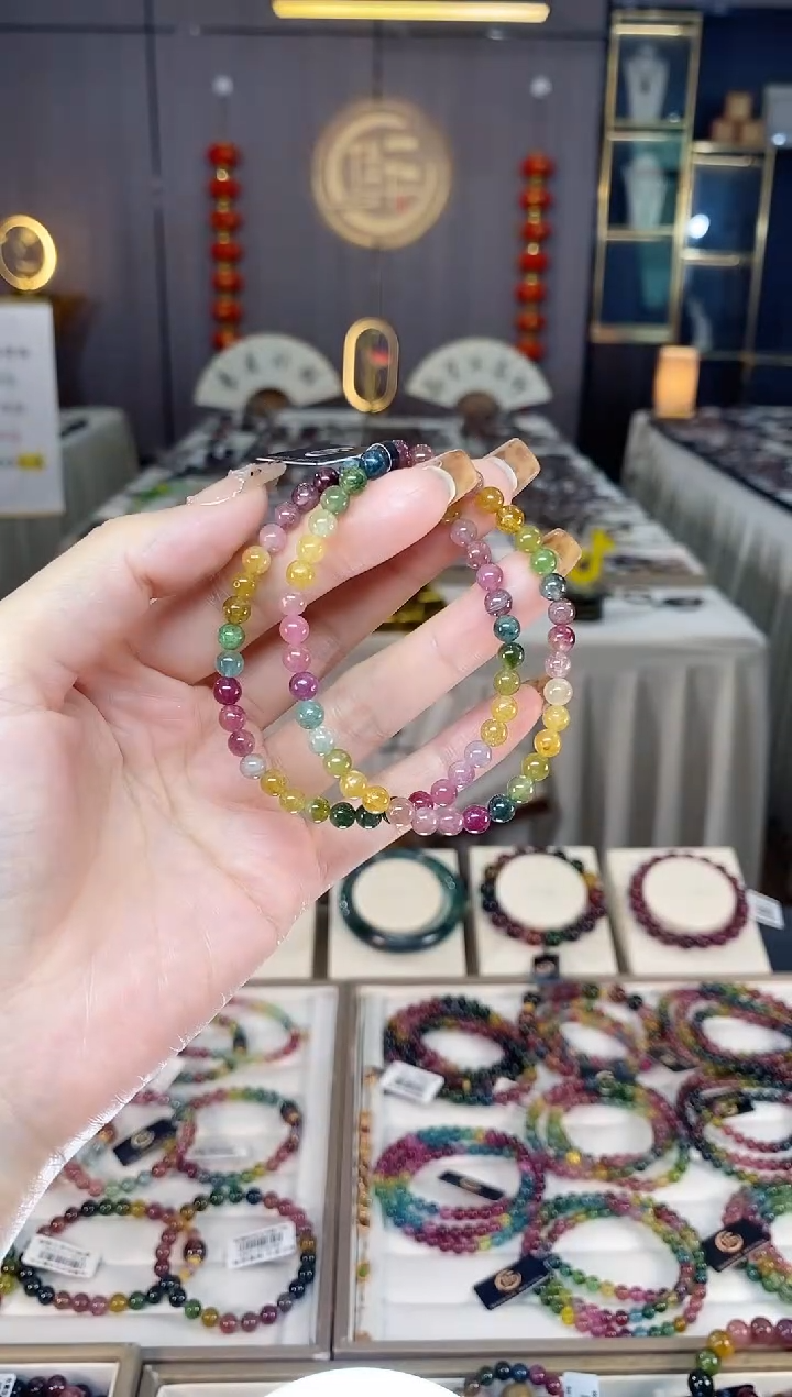 未镶嵌老矿碧玺彩虹单圈手串5mm+碧玺dan多样性发货一条