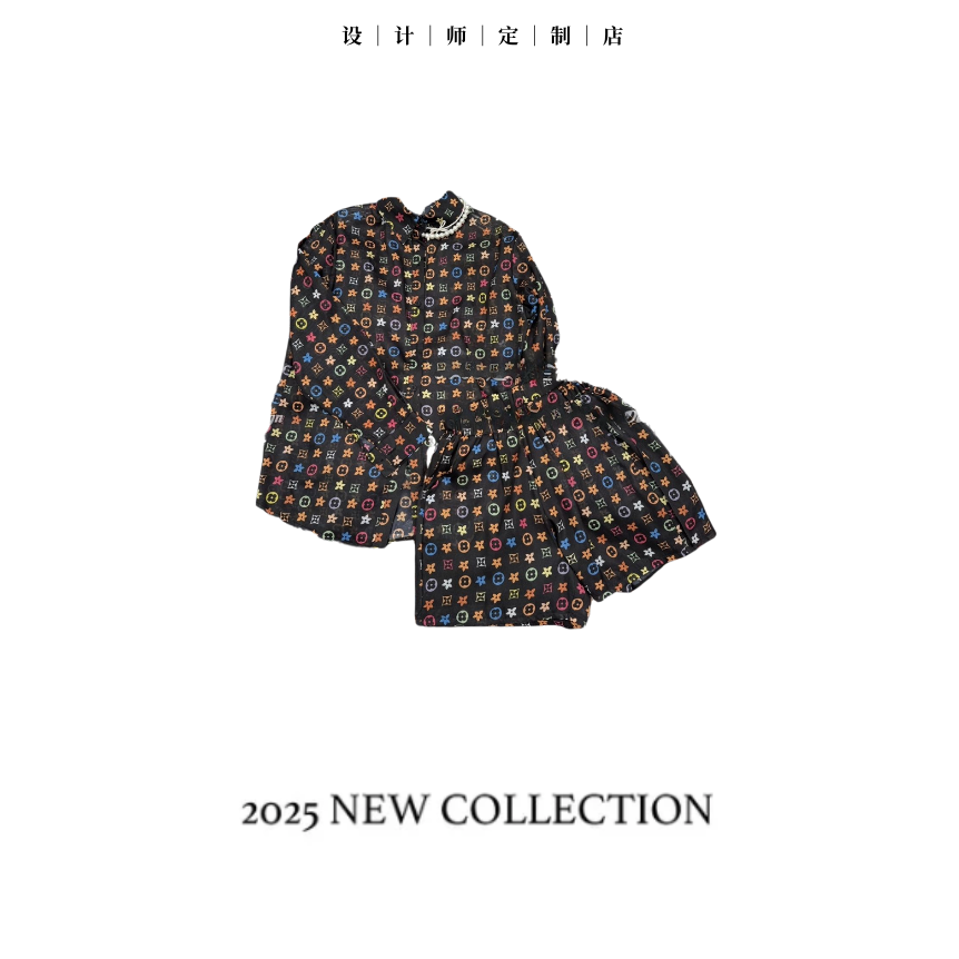 设计师轻薄黑色印花防晒衫套装2025新款休闲宽松两件套C618