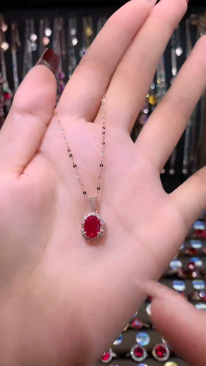 【闪购商品】红宝石吊坠(赠链)银S925镶嵌6.8