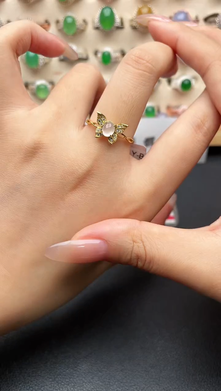 银S925镶嵌戒指翡翠一物一证一礼盒