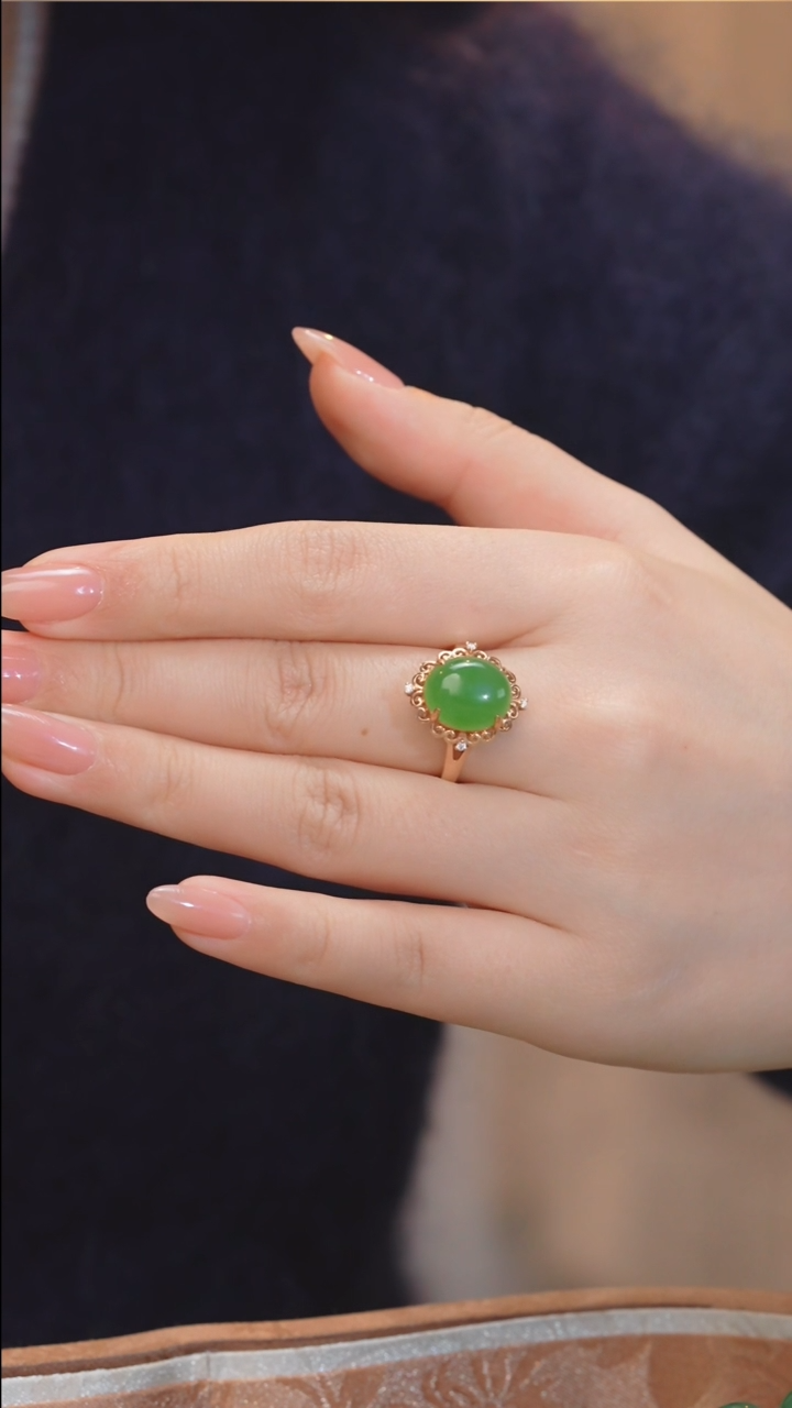 【闪购商品】和田玉戒指18K金镶嵌多样性发 @@N7023