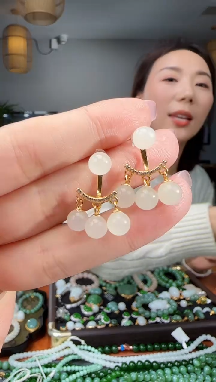 银S925镶嵌和田玉耳饰1