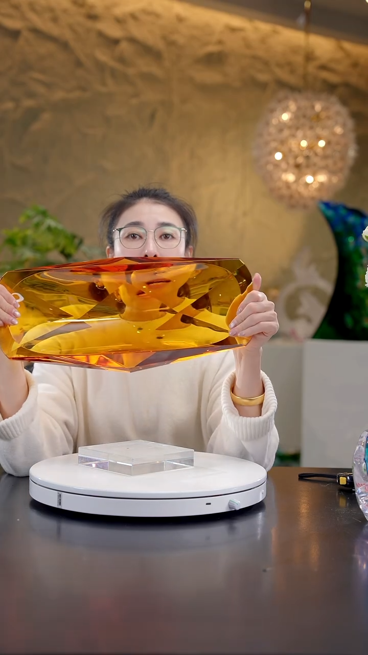 手工艺品琉璃琥珀金切面长方形果盘