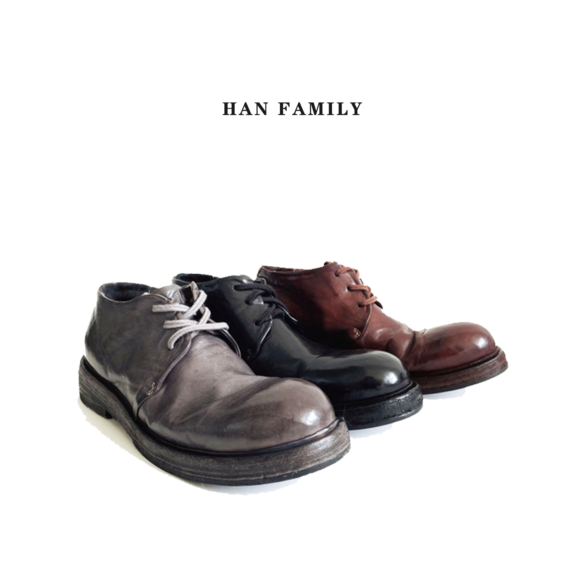 HAN FAMILY/大汉之家高端马皮男鞋时装短靴做旧手工英伦男生复古