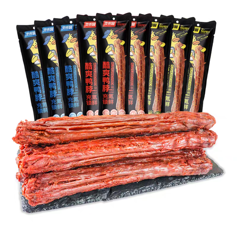 直播特价60G*10支澳泰曼氮气手撕鸭脖整根解馋烤脖肉类零食非风干