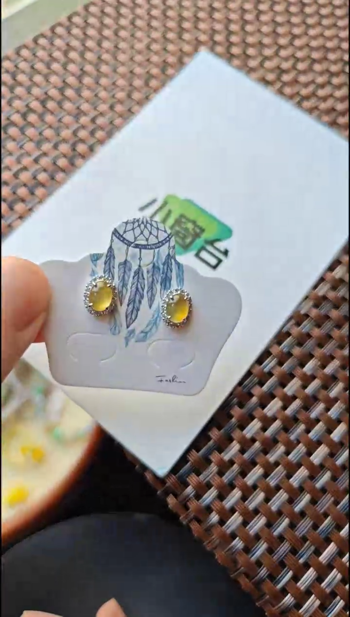 【闪购商品】翡翠耳饰银S925镶嵌翡翠耳饰S925银镶嵌