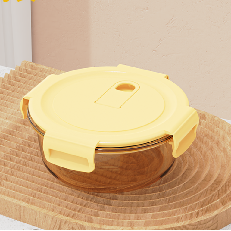[福利品]圆形620ML玻璃饭盒保鲜盒带盖微波炉专用便当盒午餐盒