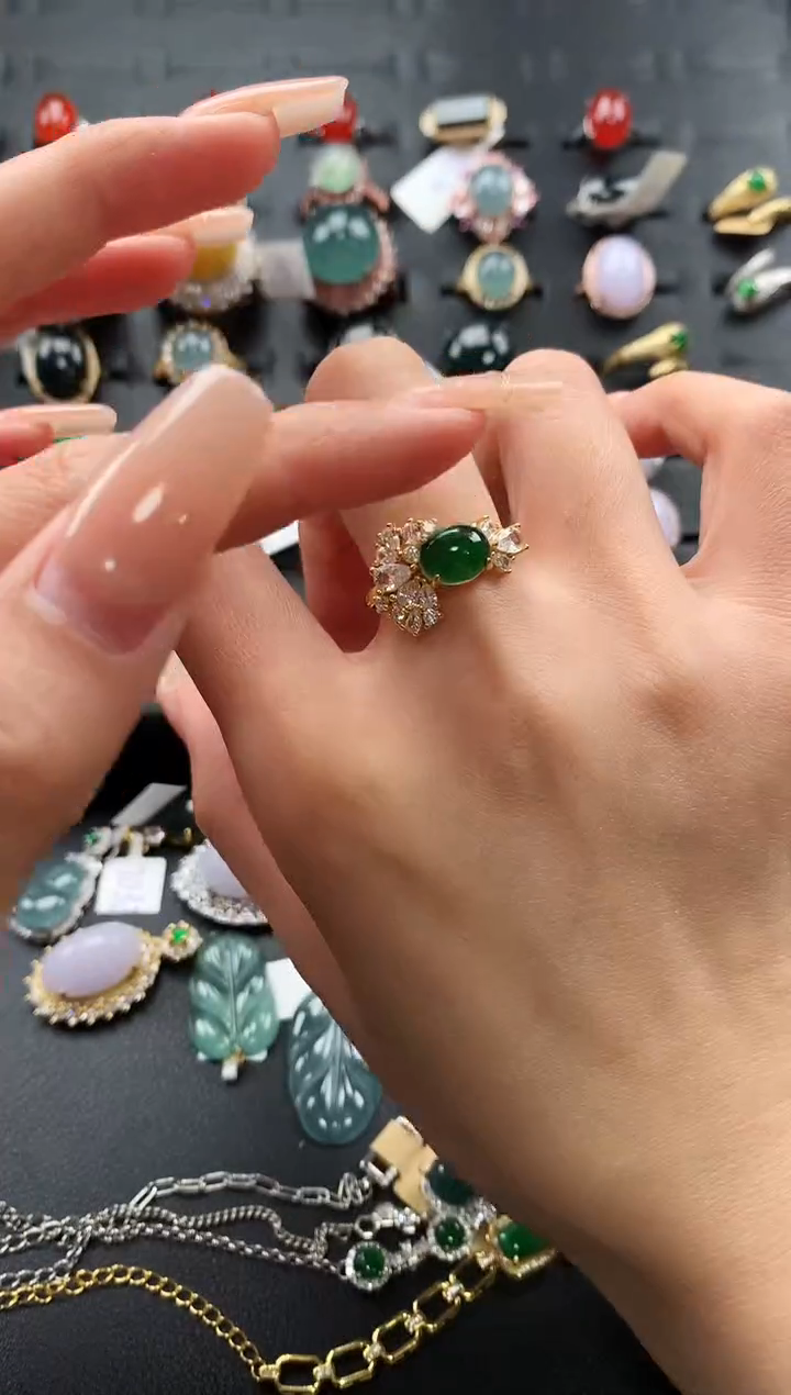 【闪购商品】翡翠戒指银S925镶嵌457647647657