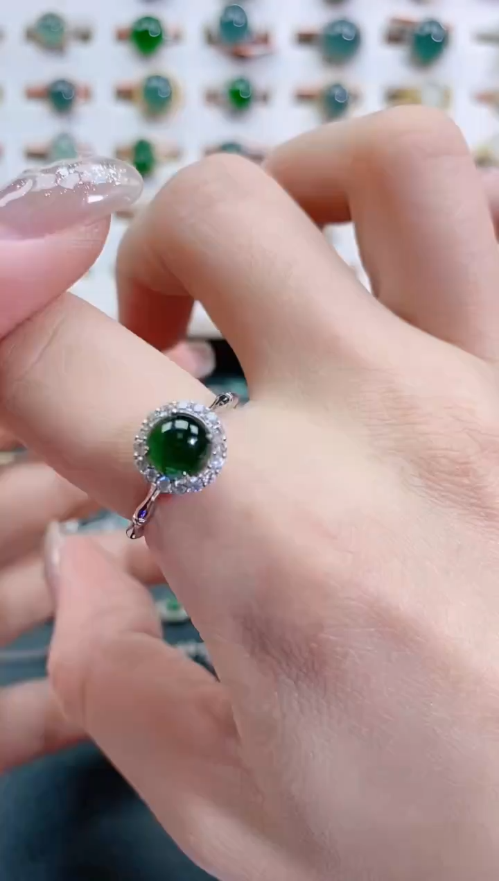 银S925镶嵌戒指翡翠天然翡翠