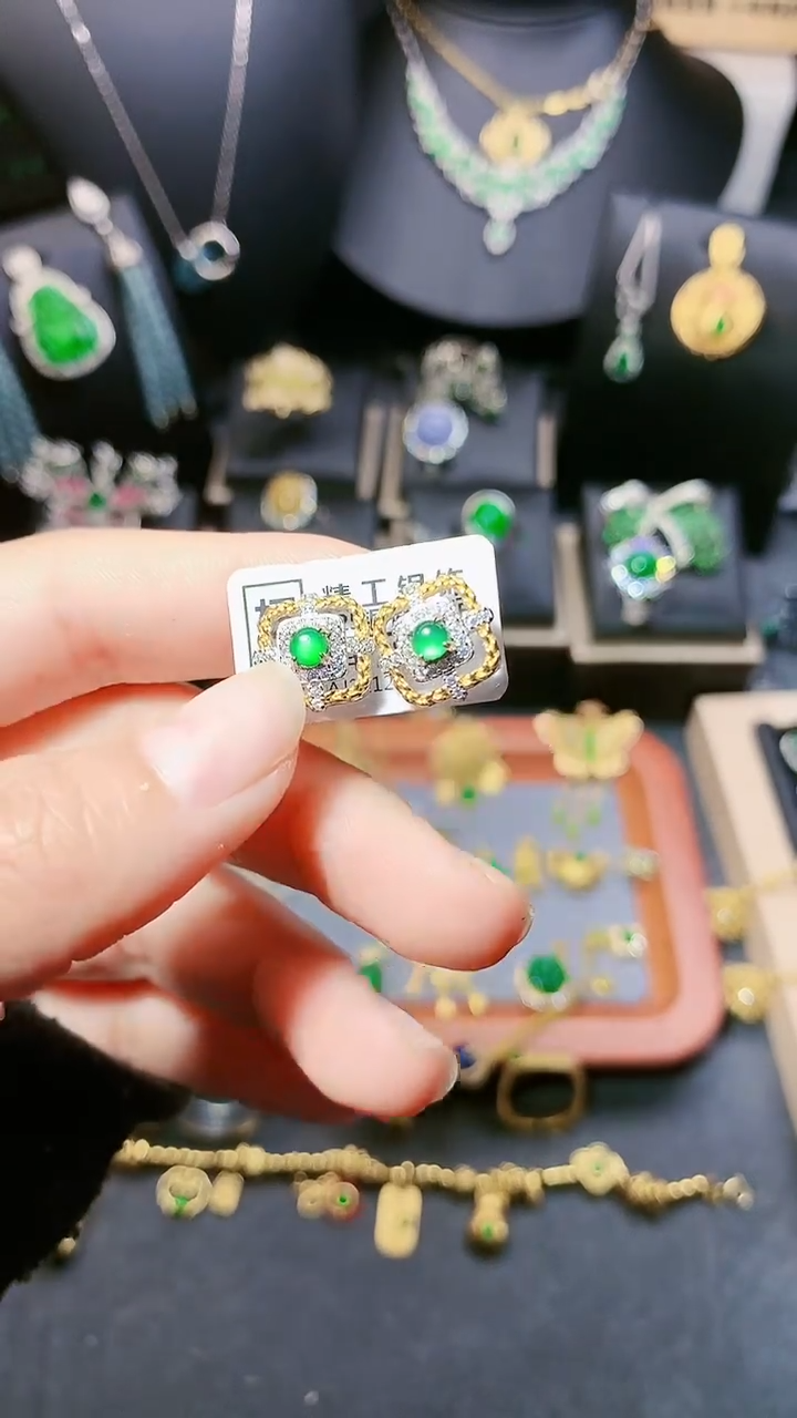 【闪购商品】翡翠耳饰银S925镶嵌耳饰