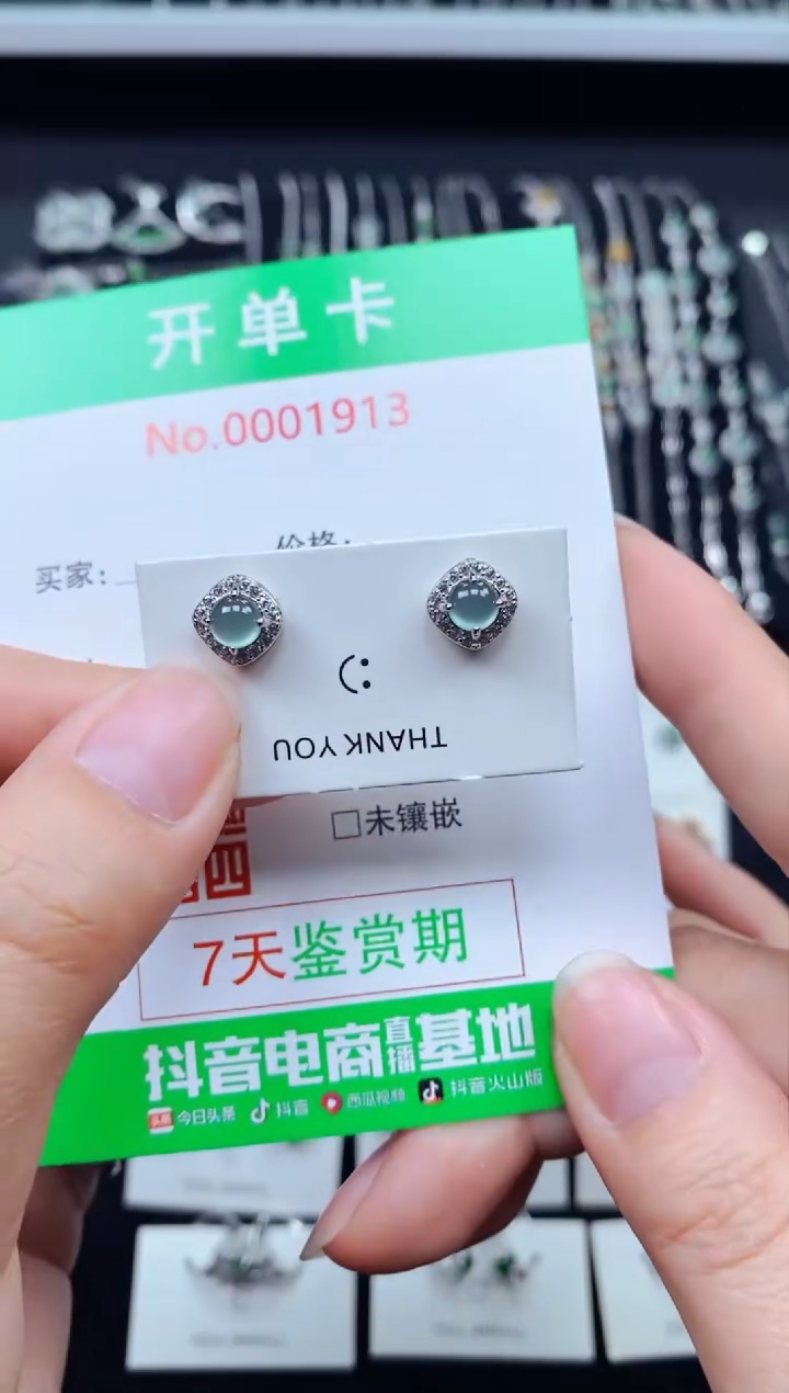 【闪购商品】翡翠耳饰银S925镶嵌1913