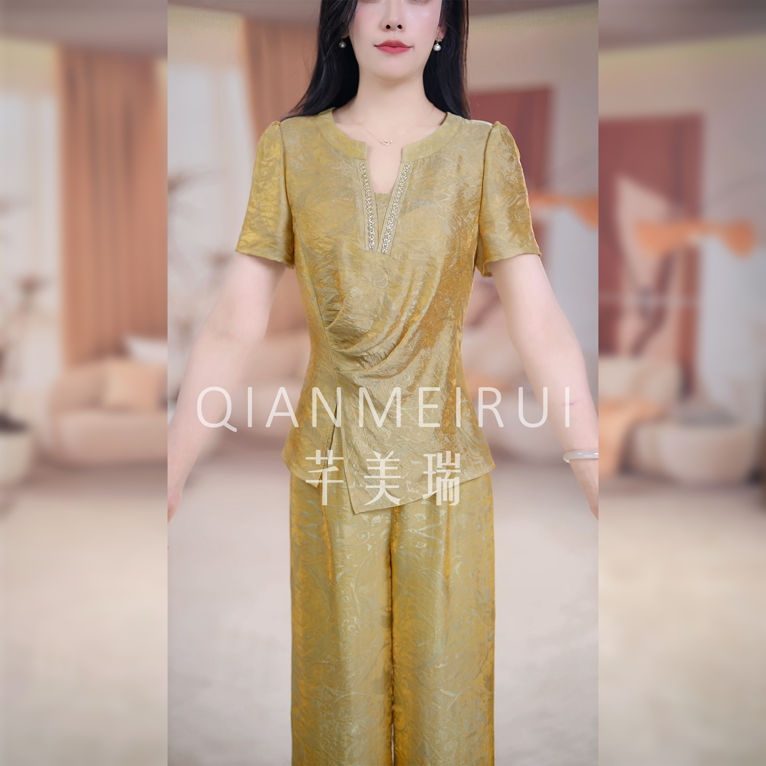 【芊美瑞】25B-178新中式国风提花套装2025夏季新款时尚显瘦两件套