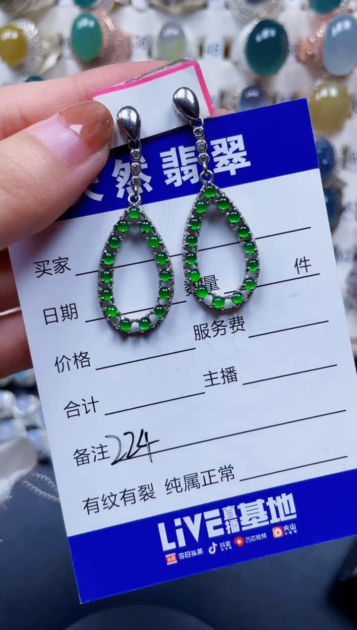 银S925镶嵌翡翠耳饰224