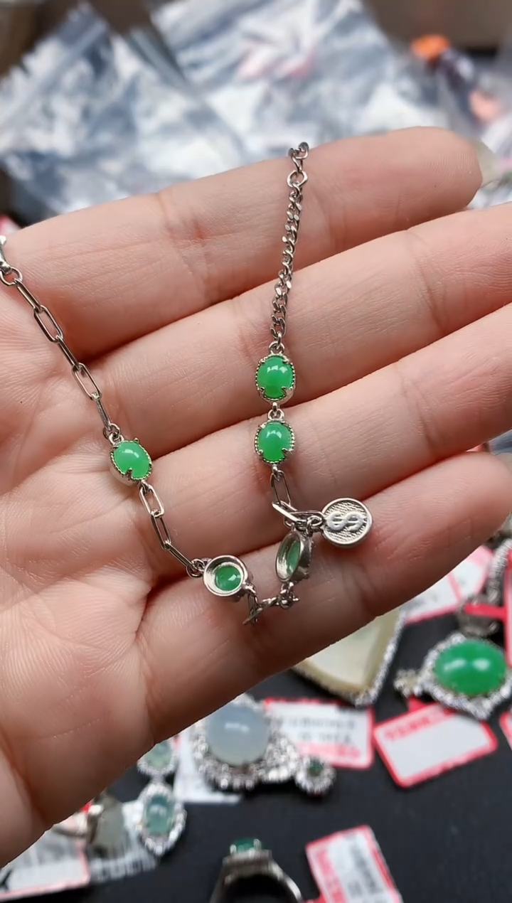 银S925镶嵌戒指翡翠天然A货缅甸翡翠