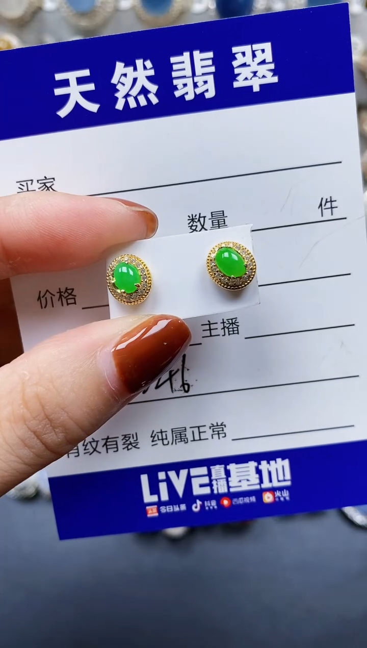 翡翠银S925镶嵌耳饰246