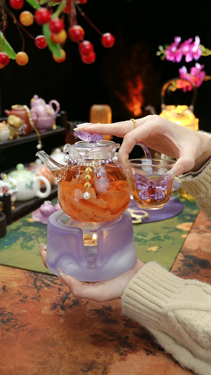 【闪购商品】紫色温茶台+茶壶+链子+杯子