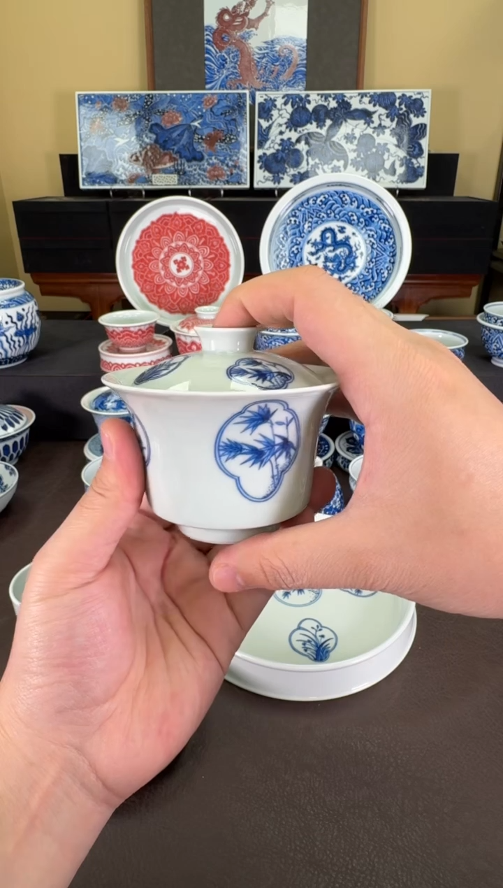 【闪购商品】羿器窑梅兰竹菊纹马蹄盖碗