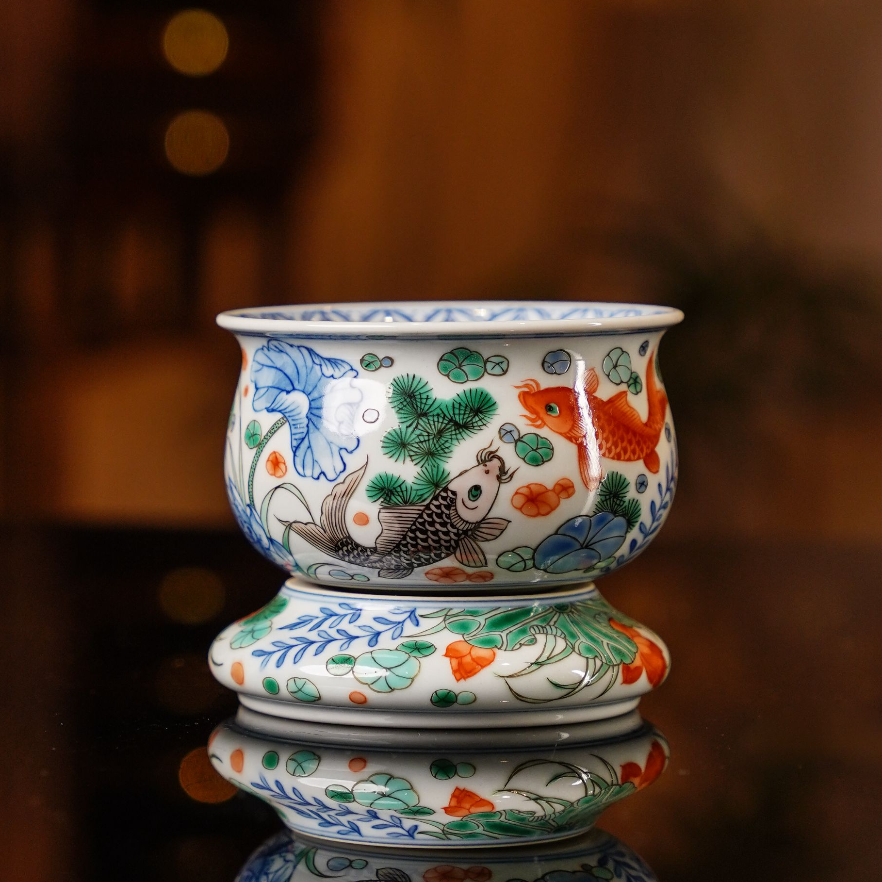 大师傅个人作品  文财神鱼藻转转杯（新款） 茶器品茗纯手工 SS121 