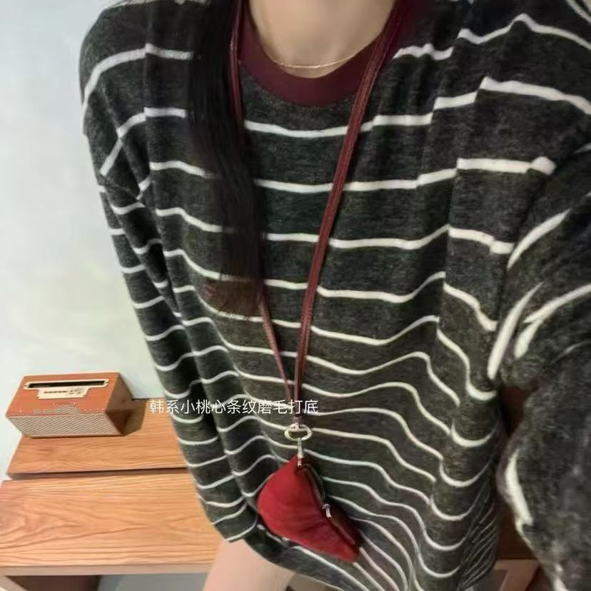 新款气质休闲韩版简约条纹长袖T恤T16067