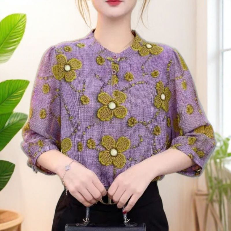 高级感七分袖衬衫女2025夏季新款气质洋气轻奢风百搭显瘦减龄上衣