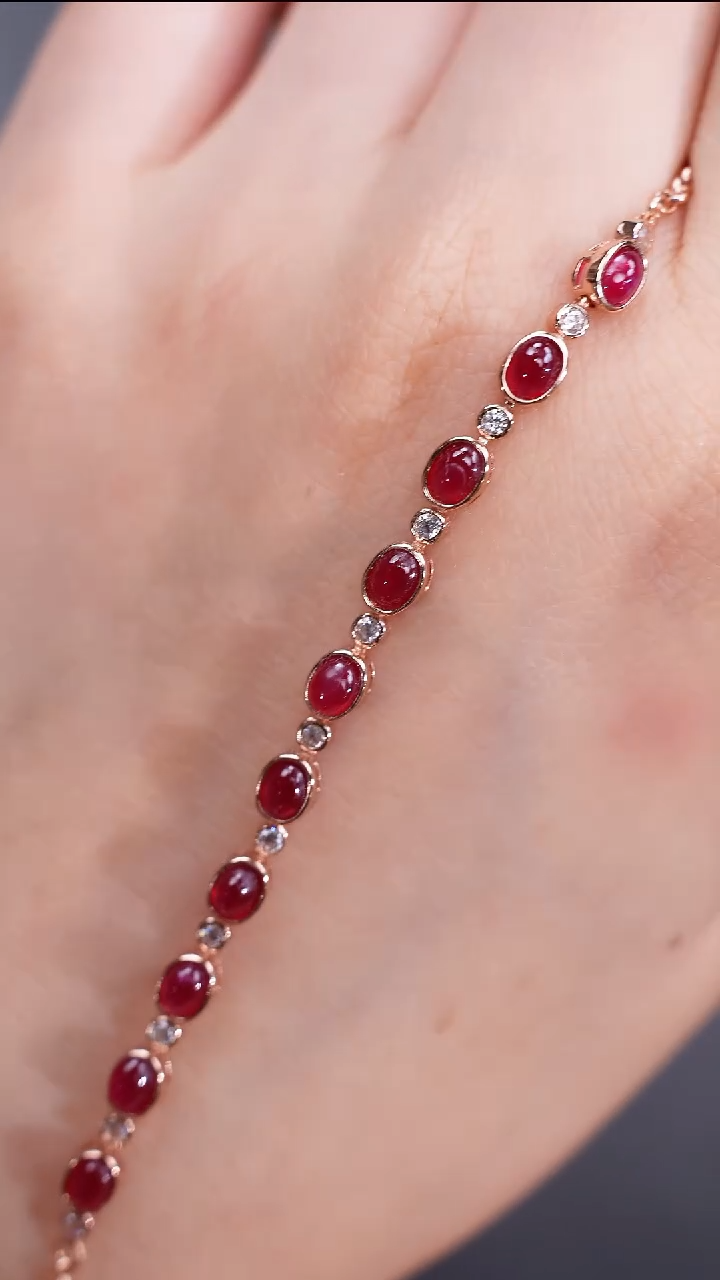 手链银S925镶嵌红宝石手链