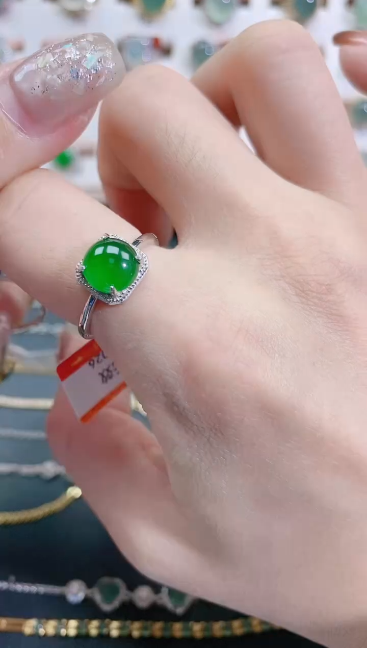 银S925镶嵌戒指翡翠天然翡翠
