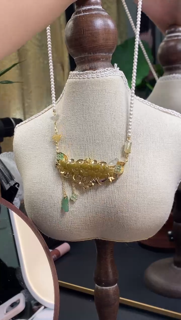 颈饰银S925镶嵌翡翠净货13651