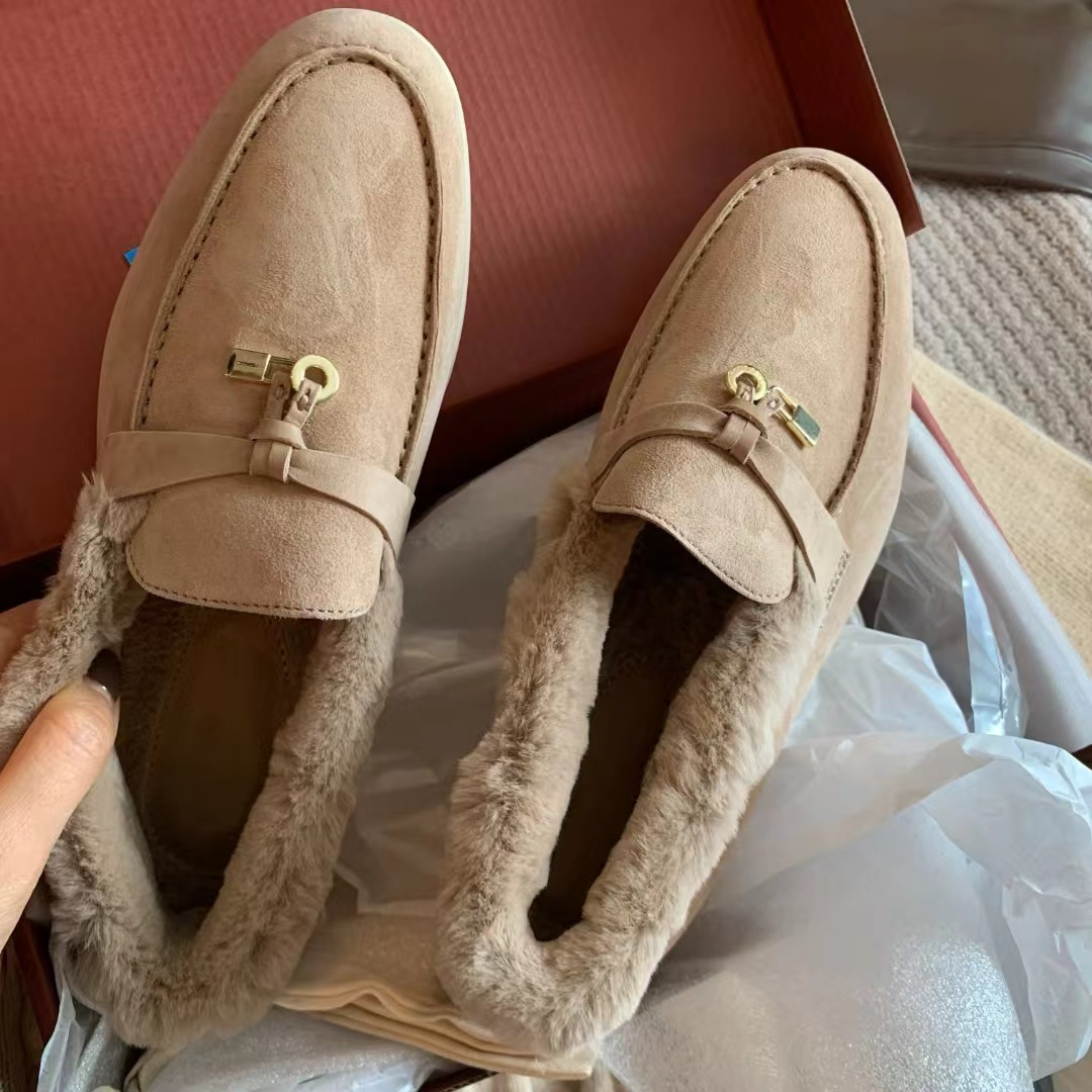 MYL 加绒舒适一脚蹬平底单鞋秋冬新品奶奶鞋海狸毛内里保暖外穿鞋