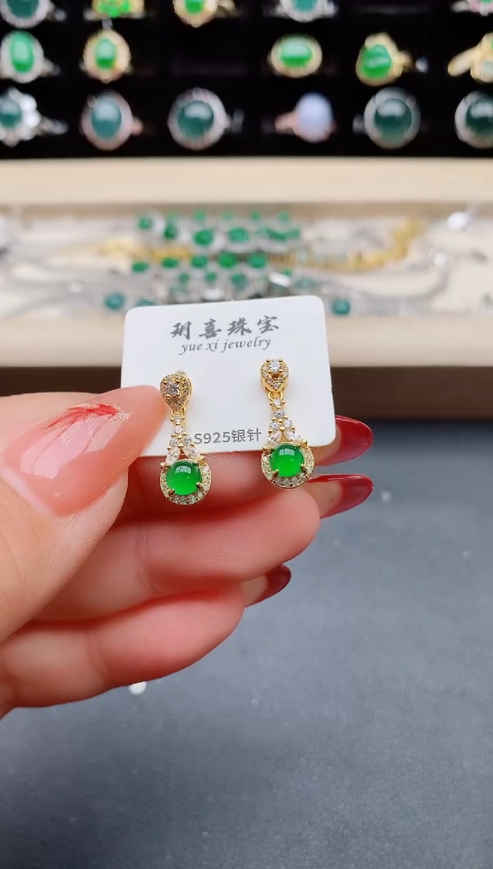 【闪购商品】翡翠耳饰银S925镶嵌50805508