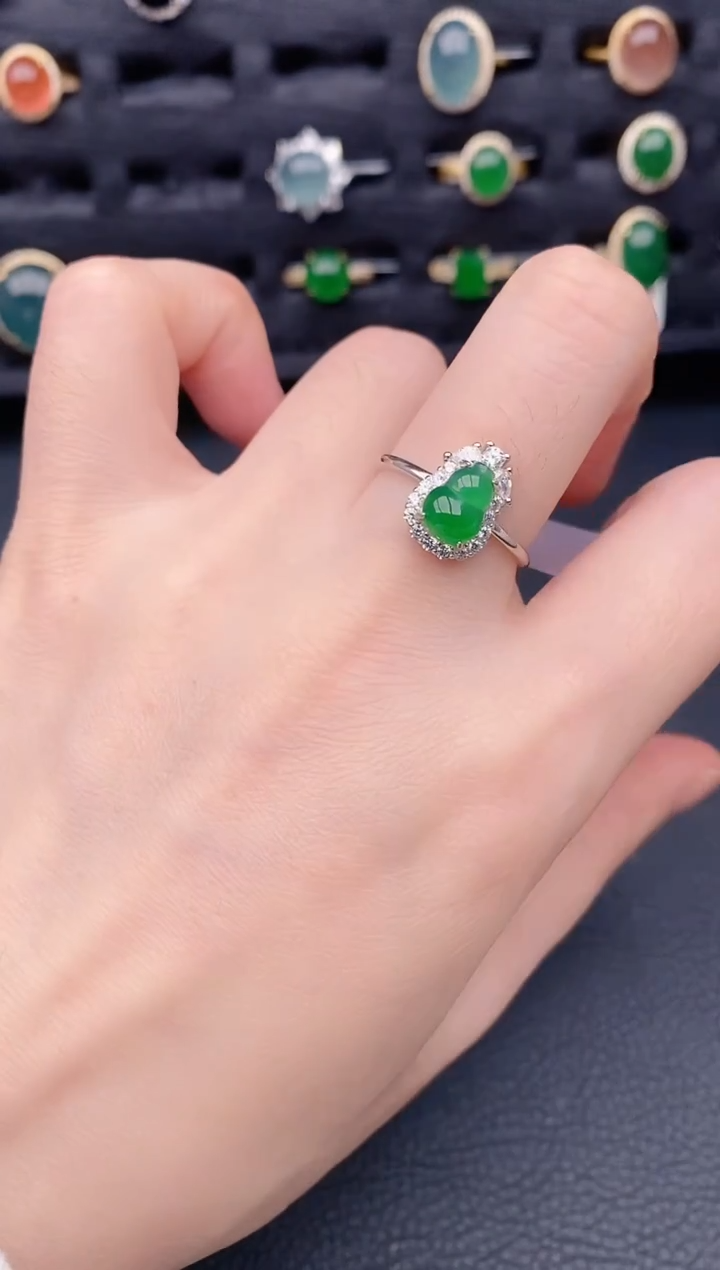 银S925镶嵌戒指翡翠天然a货翡翠148