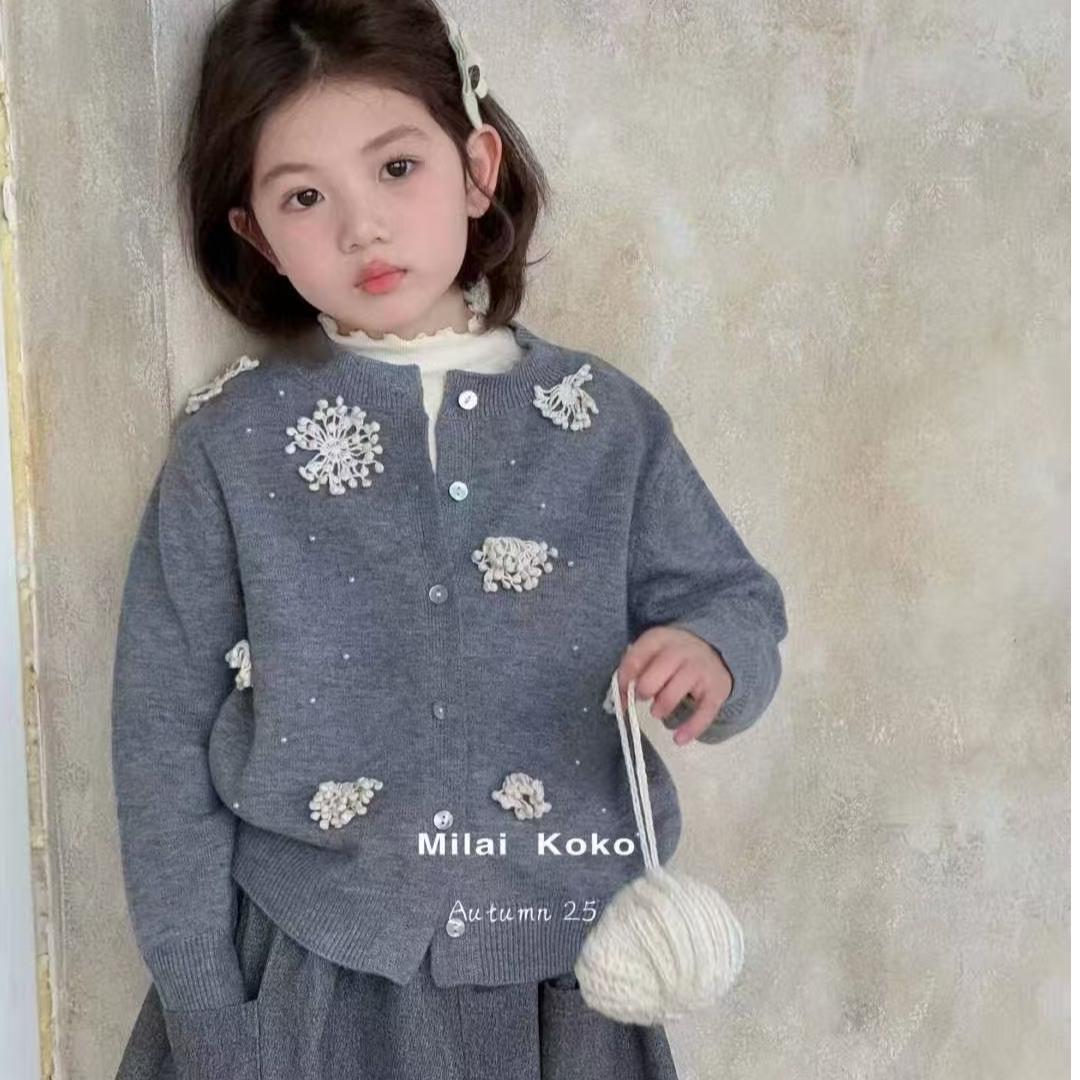 milaikoko•25秋~立体花朵毛衣开衫D1601灰色11-9