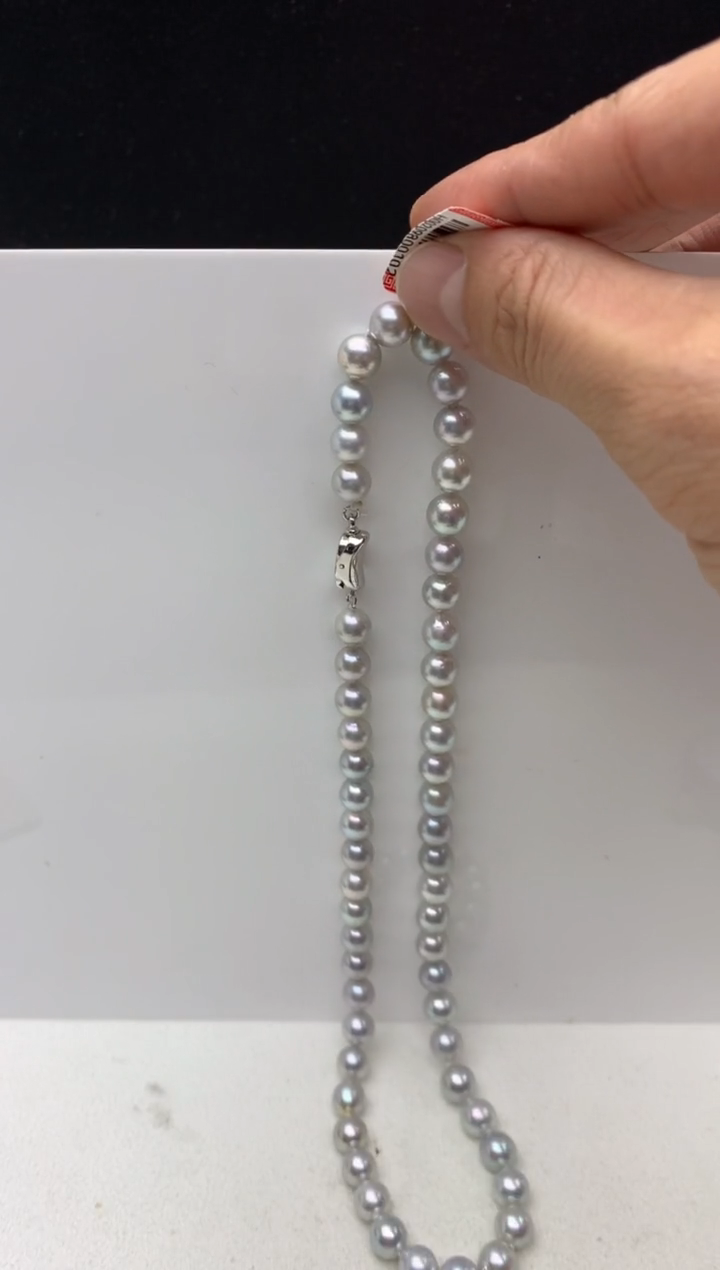 未镶嵌ff海水珍珠akoya灰珠串链7~8mm