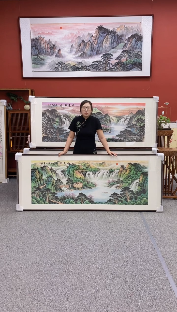 国画手绘  旭日东升  219*88
