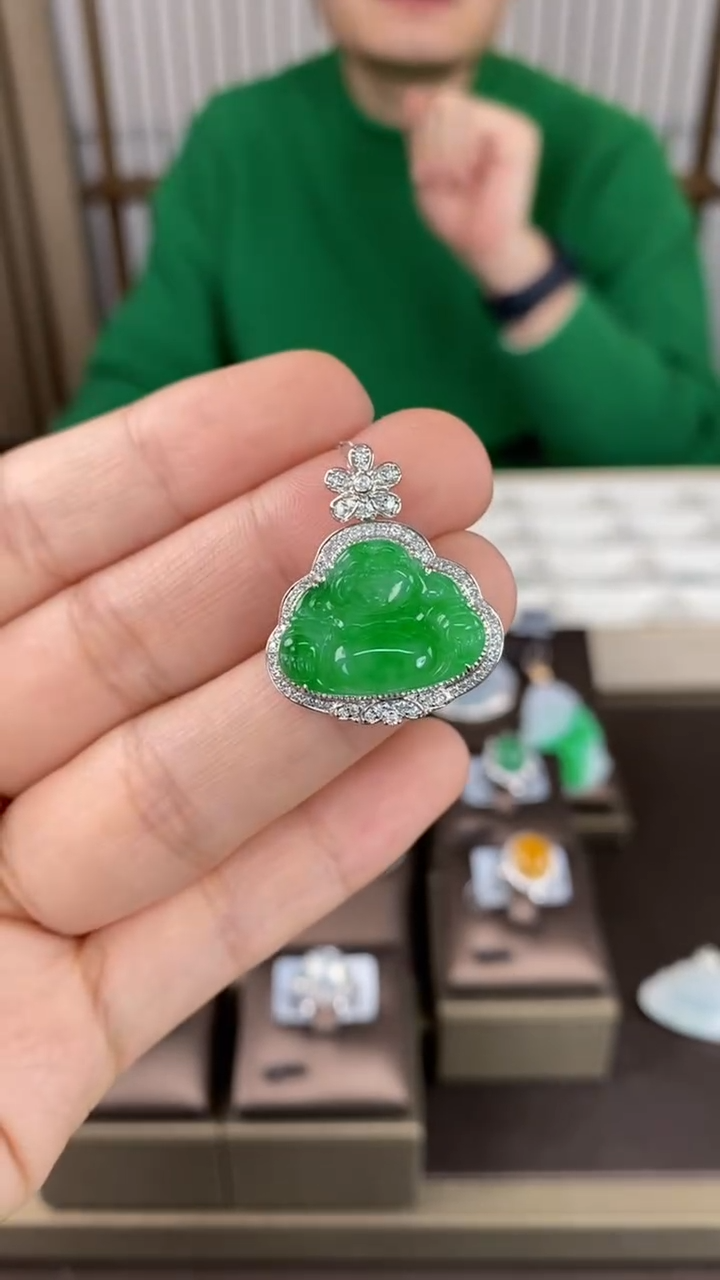 【闪购商品】翡翠吊坠(不含链)18K金镶嵌翡翠包镶佛公