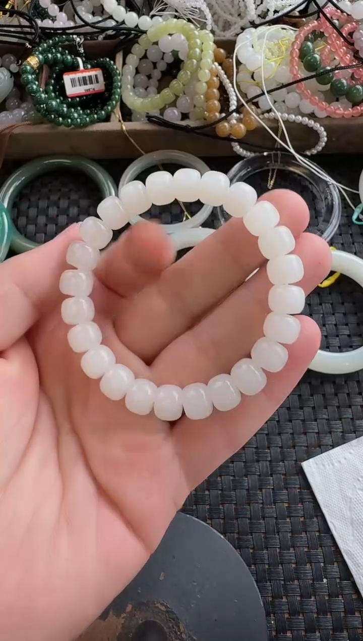 颈饰未镶嵌和田玉10*9白玉老型手串